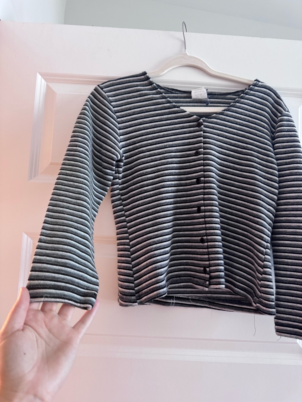 Bass Black and White Striped Button-Up Cropped Cardigan